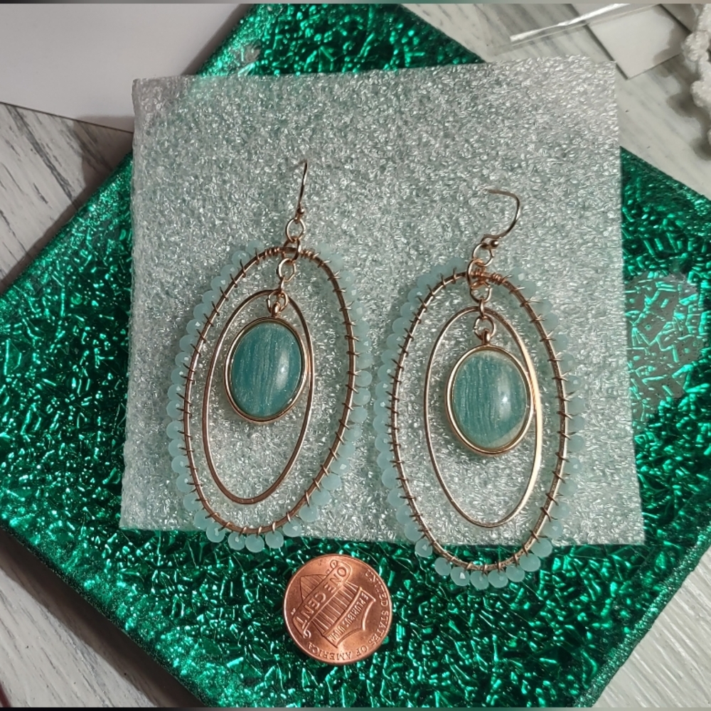 Aqua "Retro" Green Dangle earrings - Picture 4 of 9